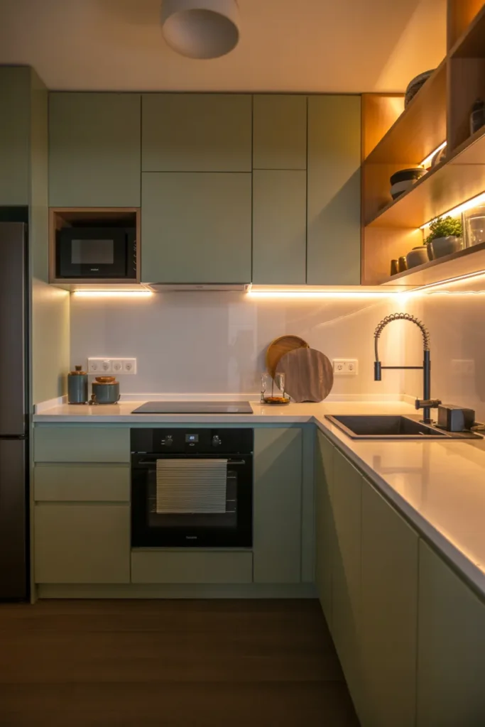 Small Kitchen with Soft Under-Cabinet Lighting