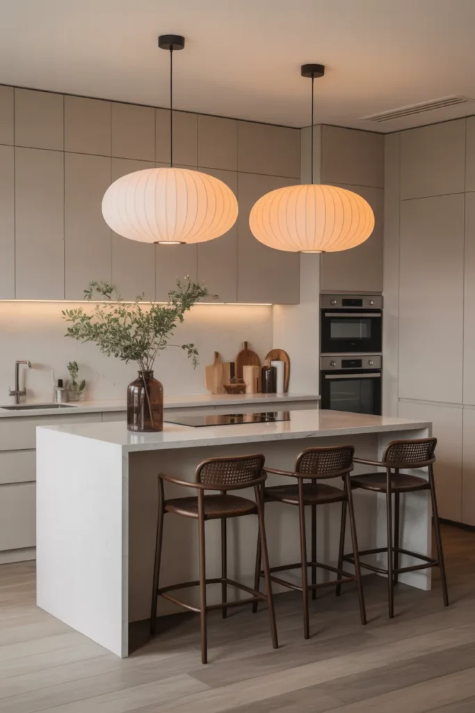 Small Kitchen with Statement Pendant Lighting
