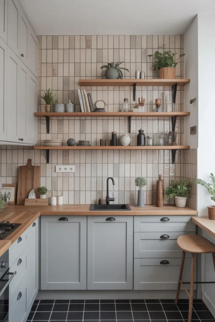 Small Kitchen with Vertical Tile Design