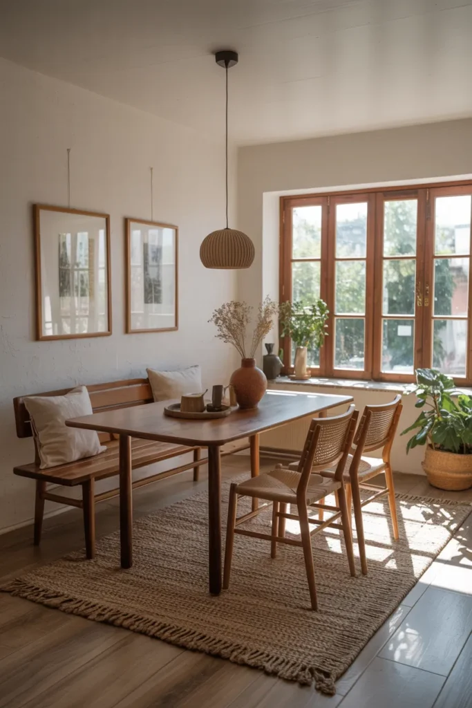 Small Living Room Dining Layout with Bench Seating