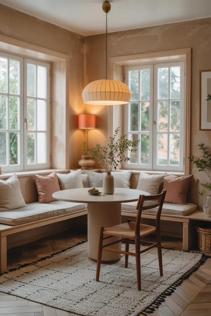 Small Living Room Dining Layout with Built-In Bench