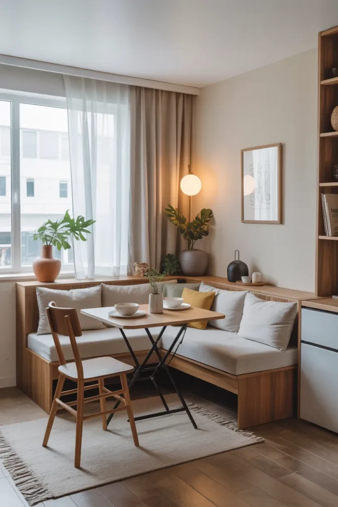 Small Living Room Dining Layout with Corner Folding Table