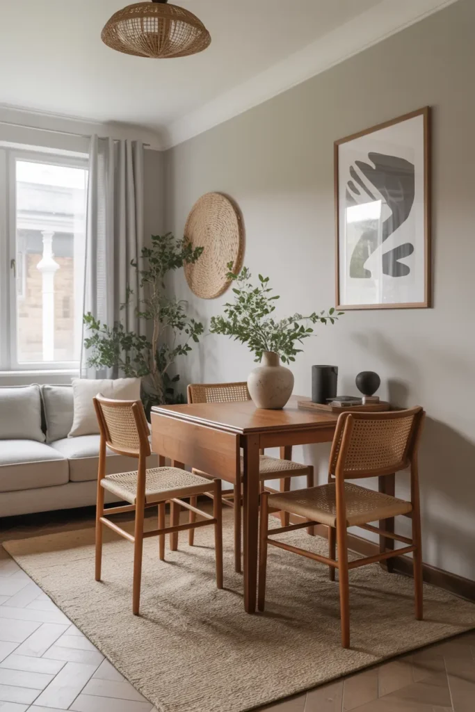 Small Living Room Dining Layout with Drop-Leaf Table