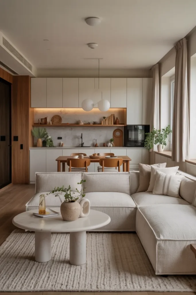 Small Living Room Dining Layout with L-Shaped Seating