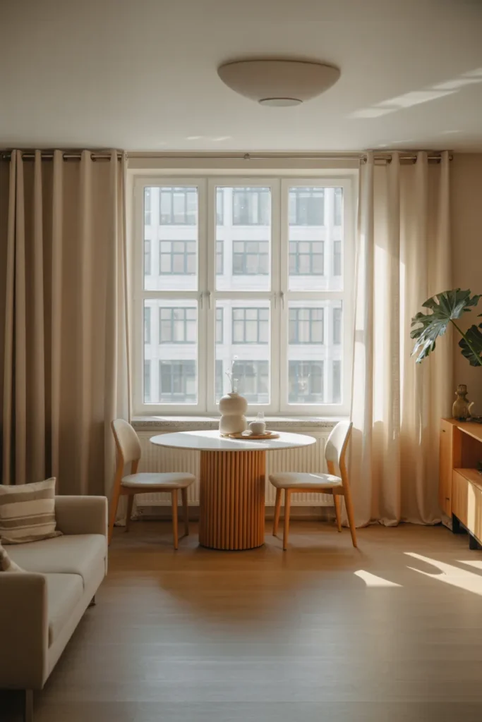 Small Living Room Dining Layout with Window-Side Table