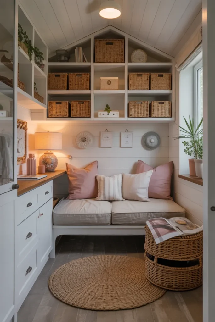 Small She Shed Interior with Smart Storage