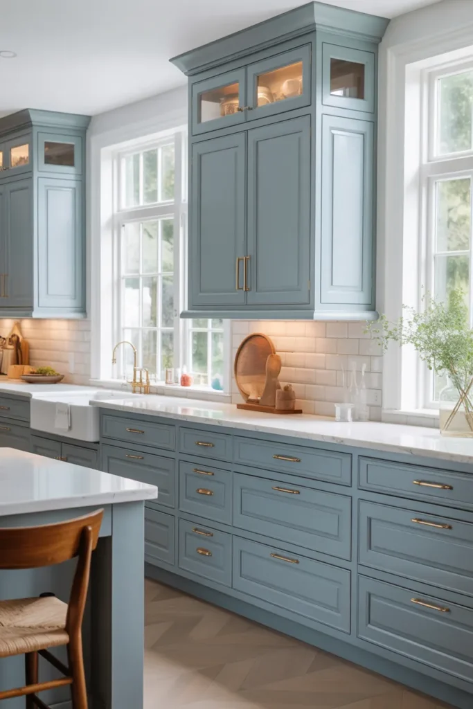 Soft Blue-Gray Kitchen Cabinets for Subtle Elegance