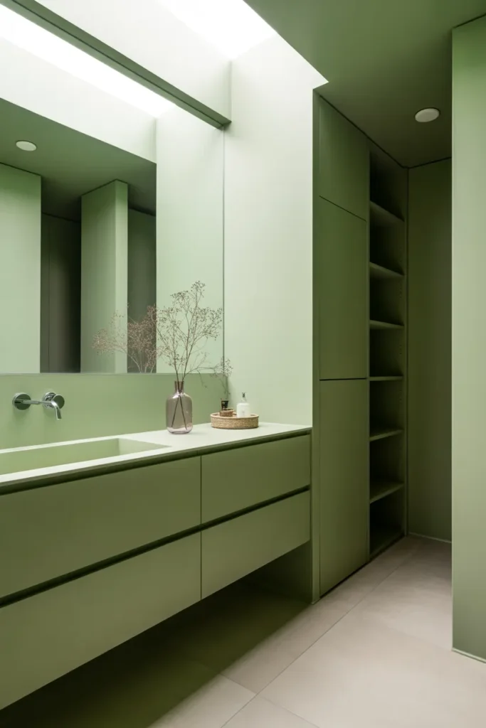 Soft Green Bathroom with Floating Vanity
