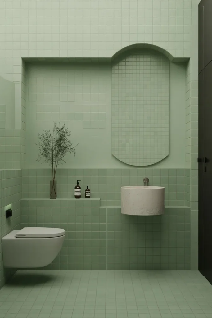Soft Green Bathroom with Matte Tiles