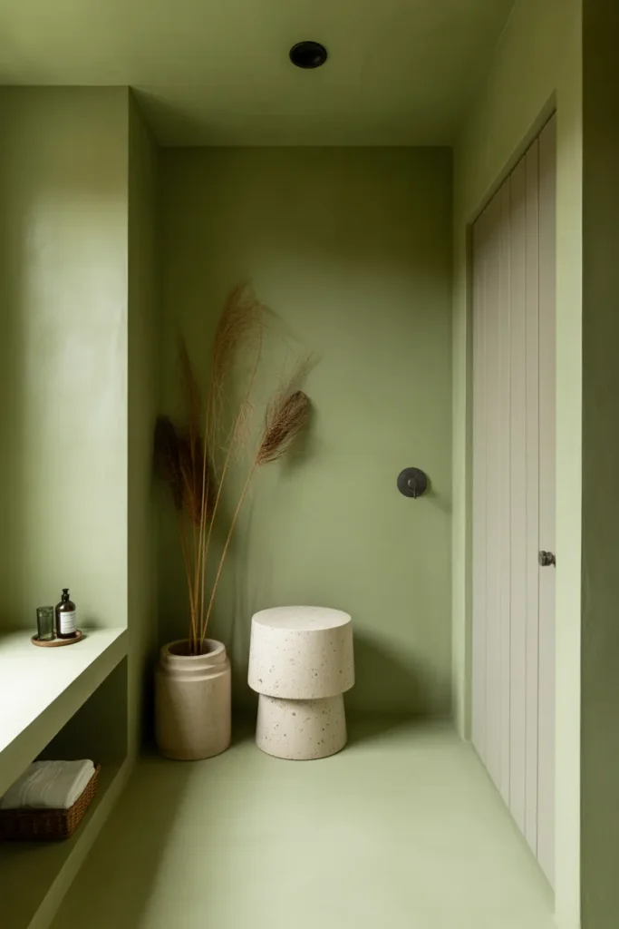 Soft Green Bathroom with Textured Walls