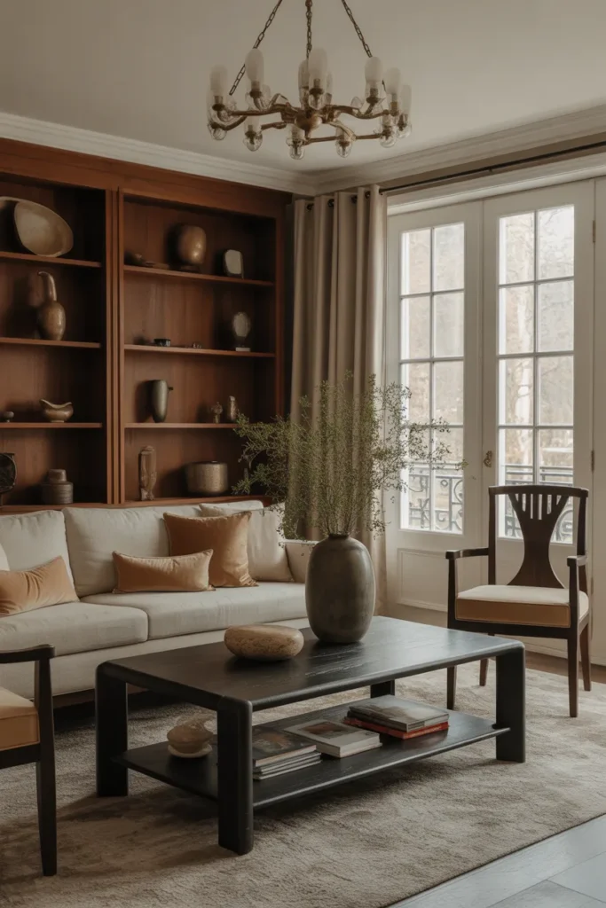 Sophisticated Living Room with Dark Wood Accents