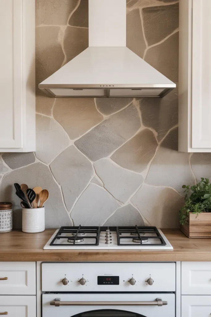 Stone Backsplash with Uneven Rustic Texture
