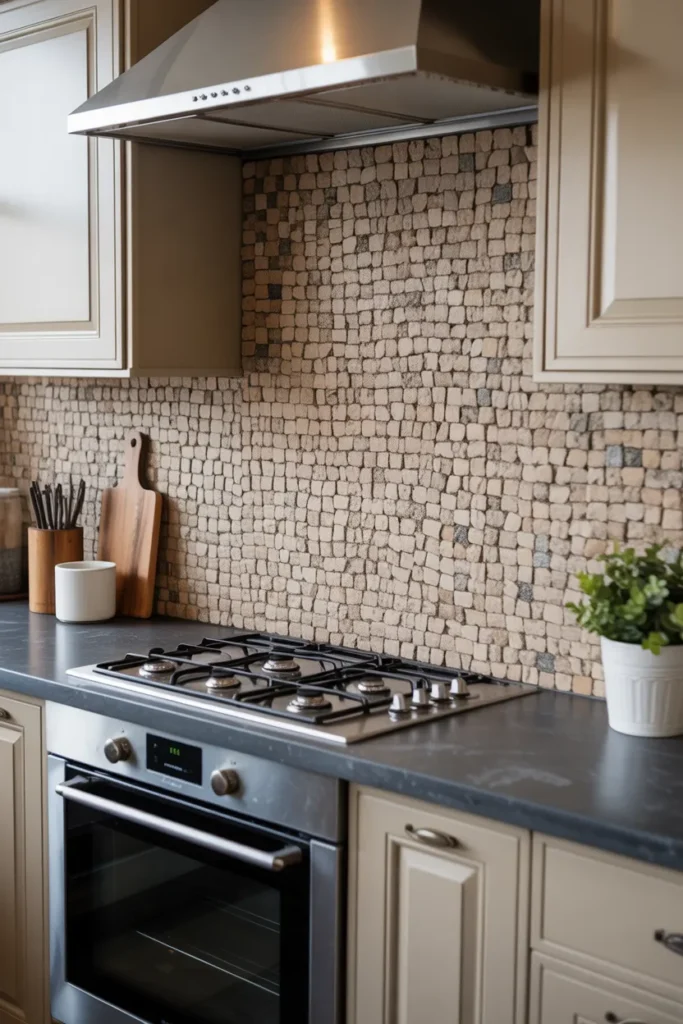 Stone Mosaic Backsplash with Natural Rustic Patterns