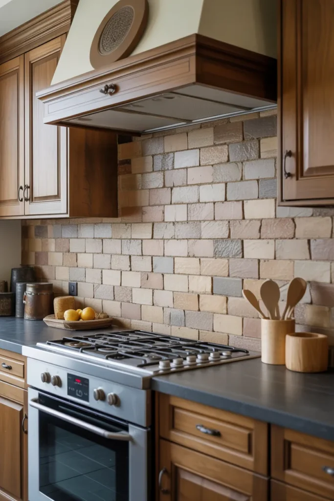 Stone Tile Backsplash with Handcrafted Rustic Feel