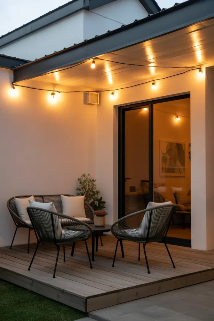 String Lights Paired with Simple Furniture