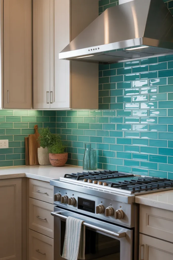 Teal Glass Tiles with Reflective Finish