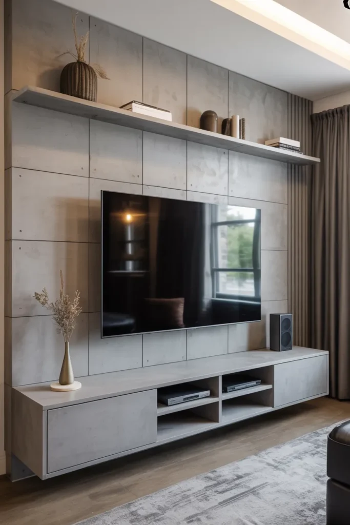Textured Concrete TV Wall For Urban Style