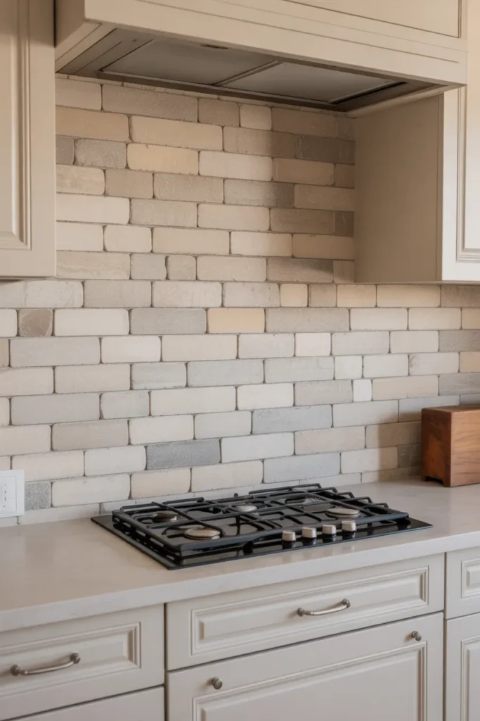 Textured Stone Backsplash with Neutral Rustic Tones