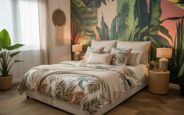 Tropical Leaf Boho Bedroom with Bold Patterns