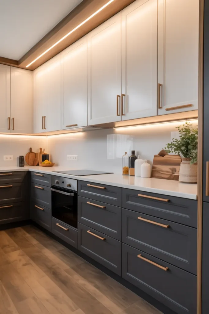 Two-Tone Cabinets with Wood Accents