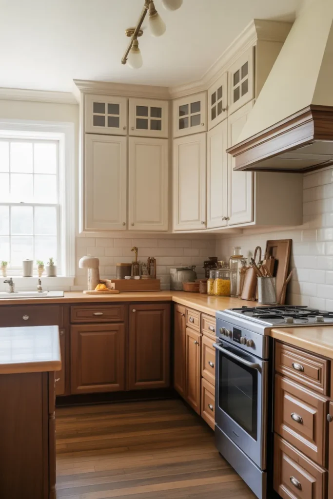 Two-Tone Kitchen with Brown Lower Cabinets
