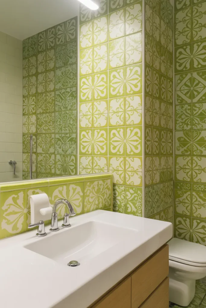 Vibrant Lime and White Patterned Tiles