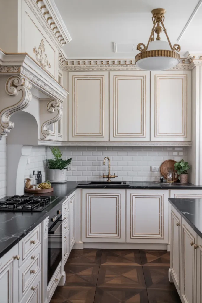 Victorian Kitchen with Black Marble Countertops