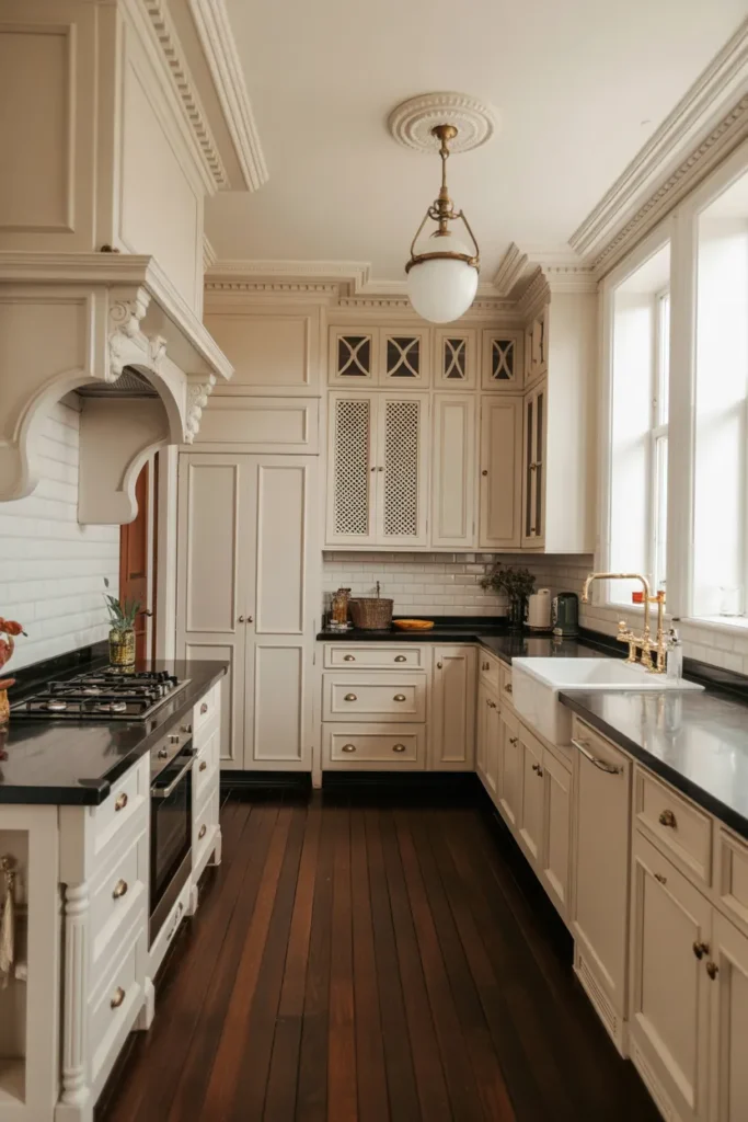 Victorian Kitchen with Dark Hardwood Floors