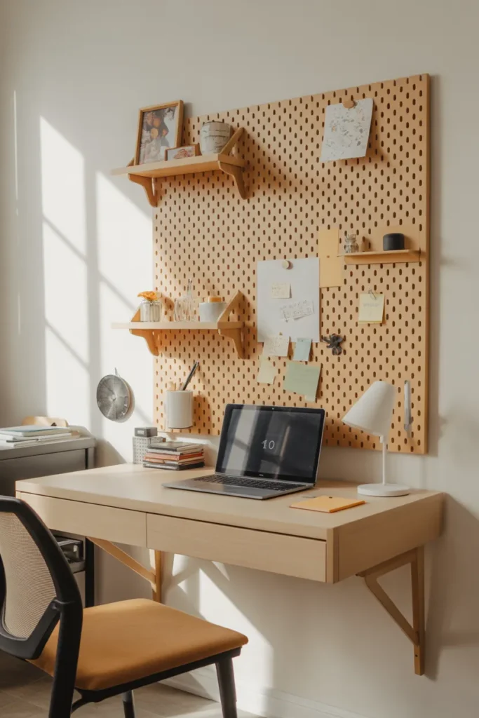 Wall-Mounted Desk with Pegboard Organizer
