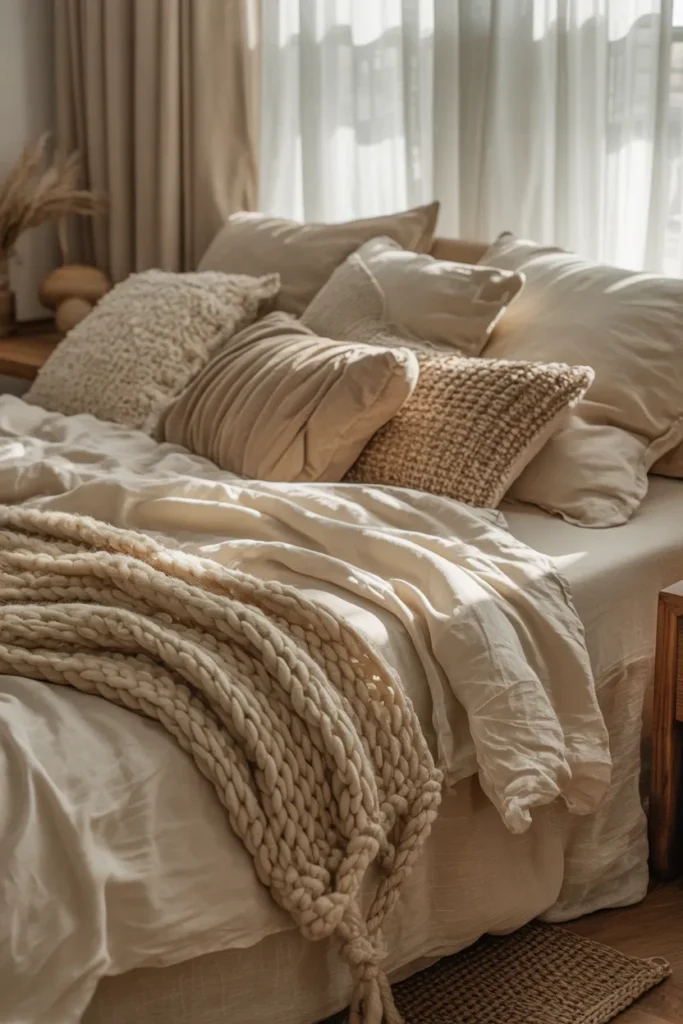 Warm Neutral Bedroom with Cozy Layers