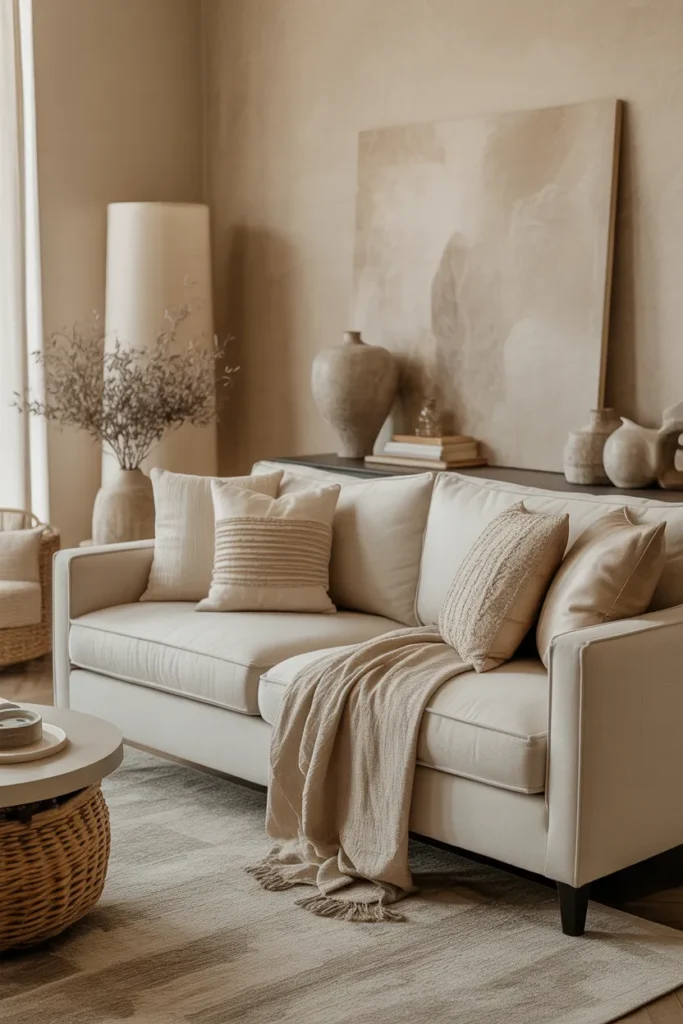 Warm Neutral Living Room With Textured Layers
