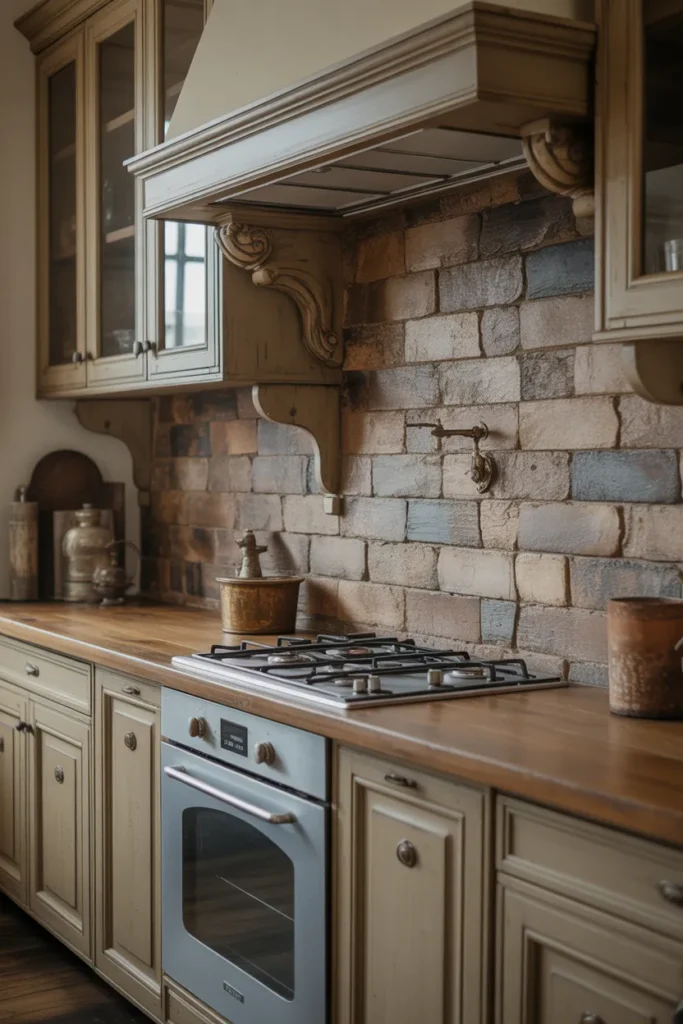 Weathered Stone Backsplash for Vintage Rustic Style