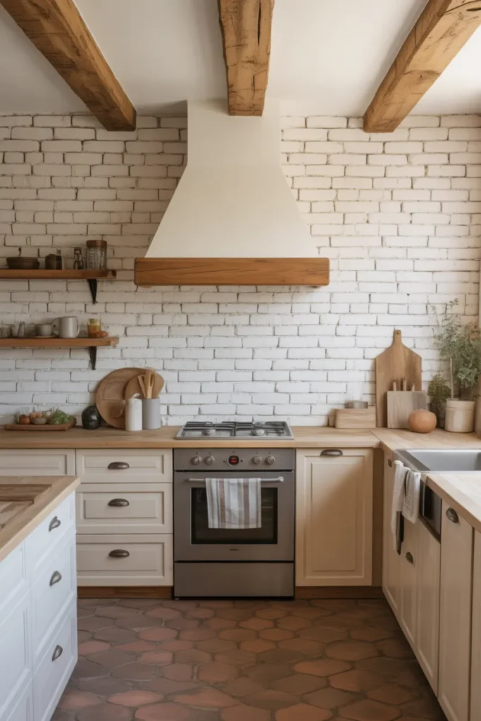 White Brick with Rustic Wooden Beams