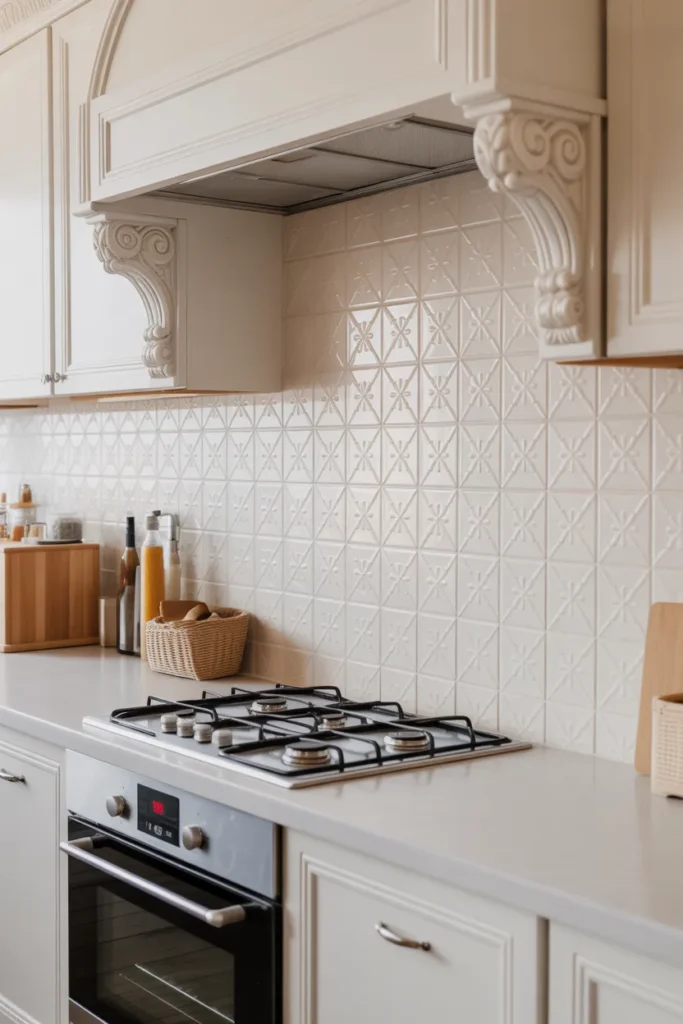 White Ceramic Tiles with Subtle Pattern