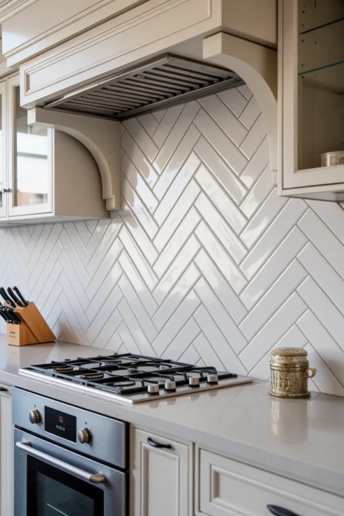 White Chevron Tile Backsplash