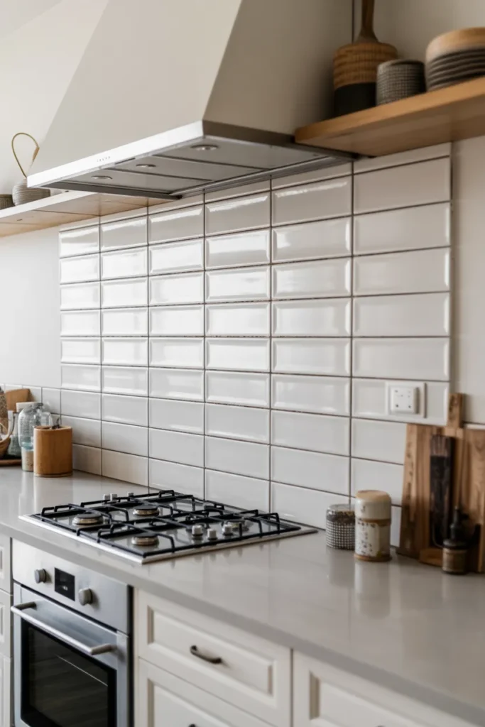 White Large-Format Tiles Backsplash