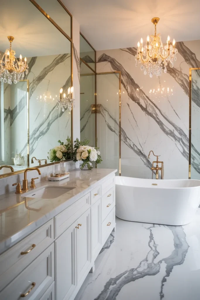White Marble Walls with Gold Fixtures