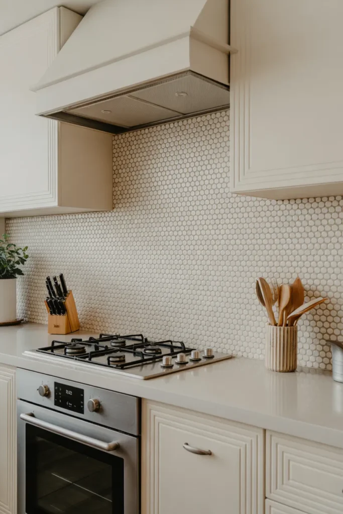 White Penny Round Tiles Backsplash