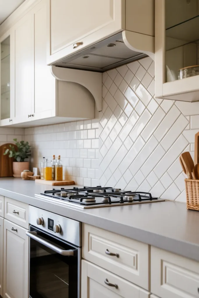 White Subway Tiles with Diagonal Layout