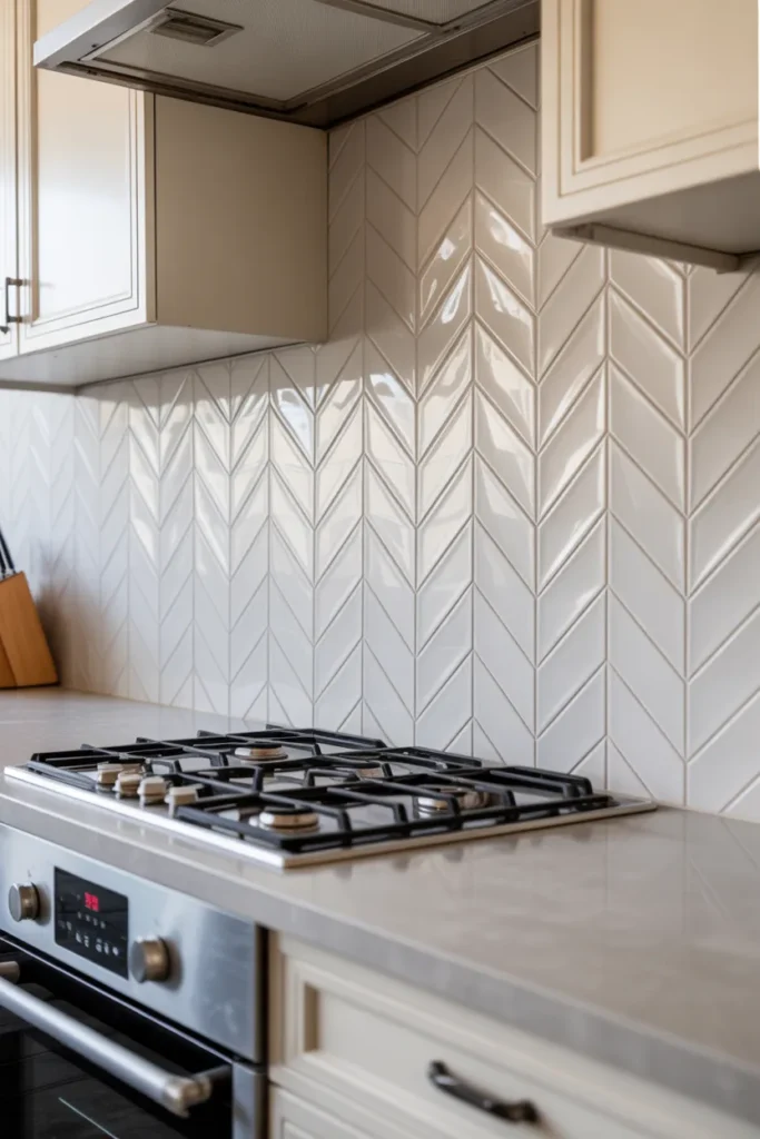 White Textured Chevron Tiles