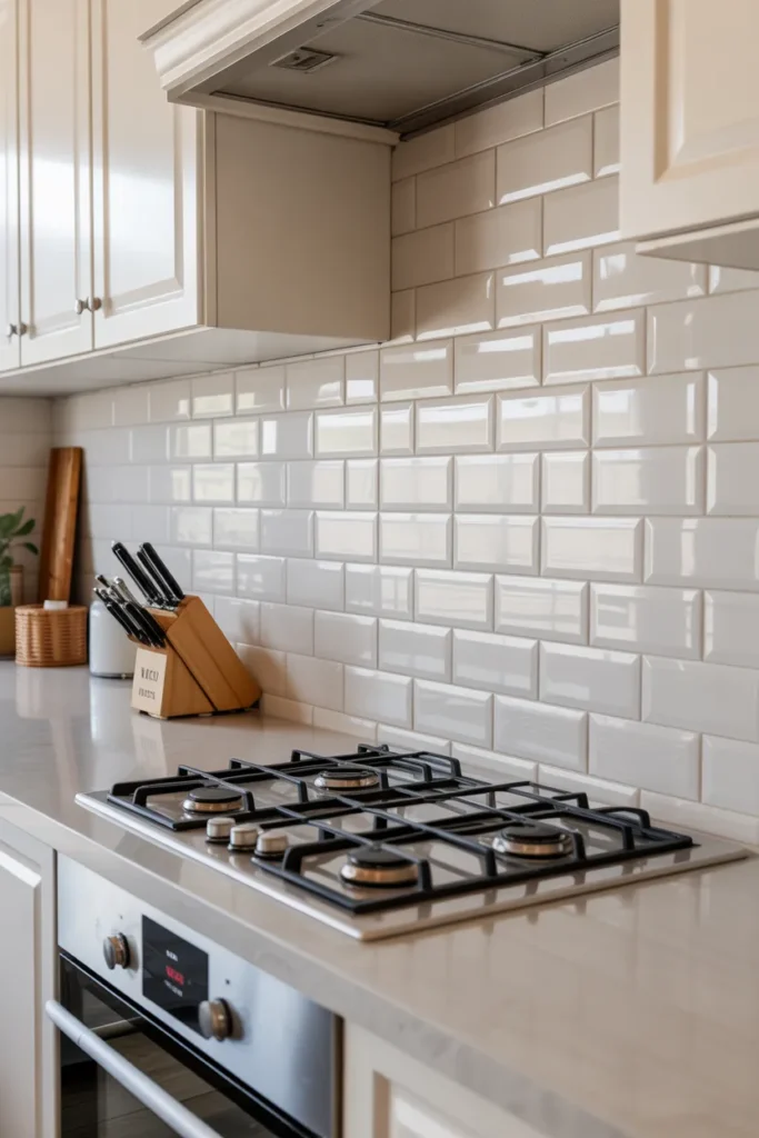 White Textured Subway Tiles with Gloss Finish