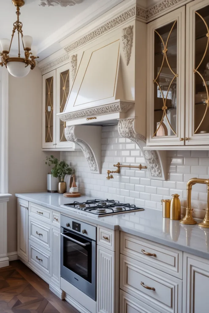 White Victorian Kitchen with Marble Countertops