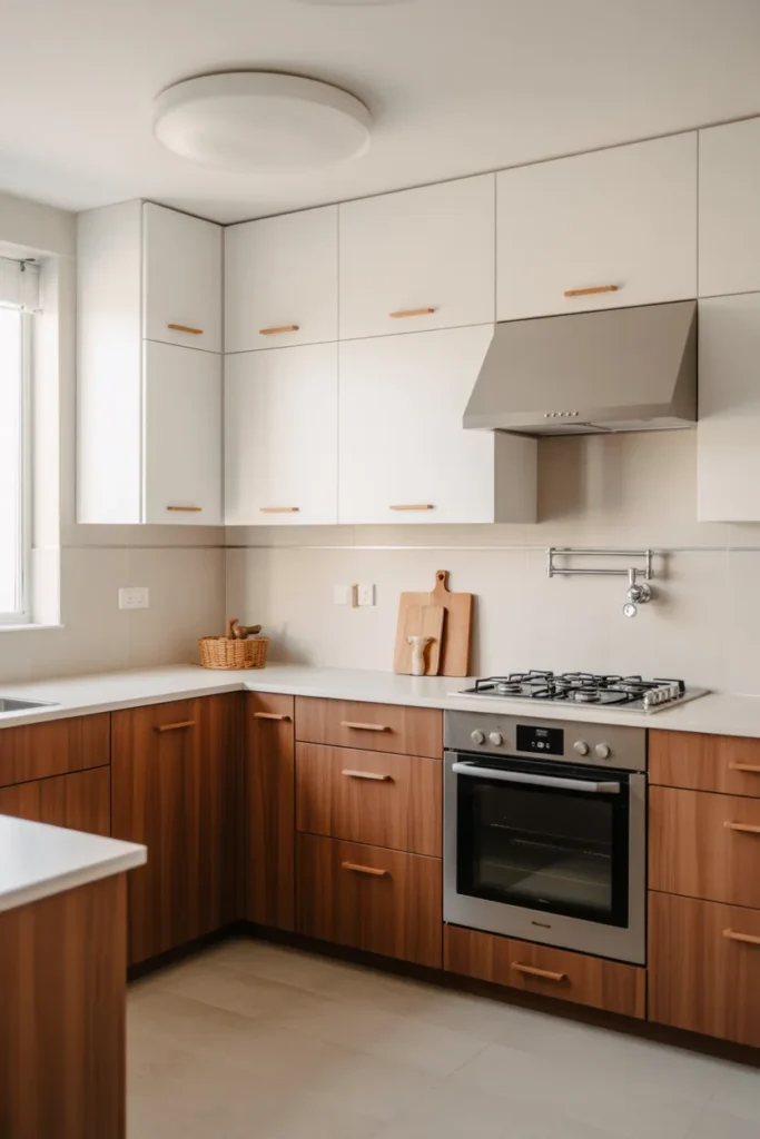 White and Wood Two Tone Kitchen Cabinets