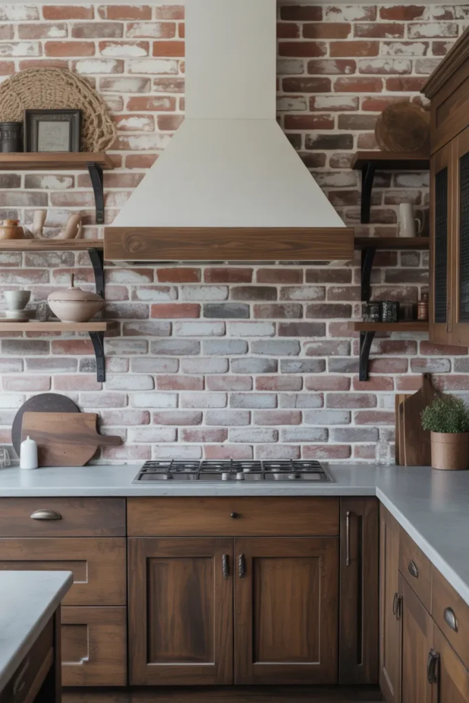 Whitewashed Brick with Dark Wood Accents