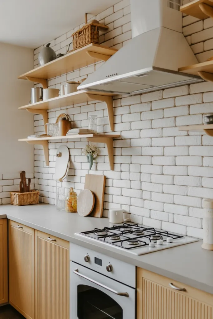 Whitewashed Brick with Open Shelving