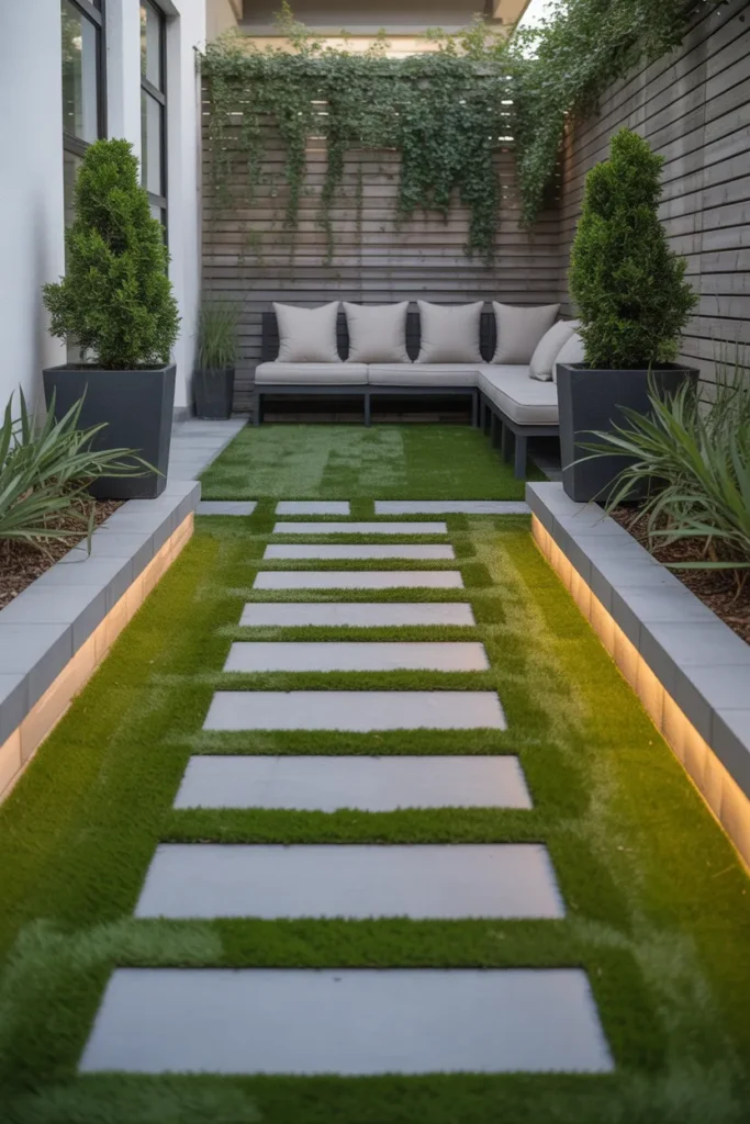 Artificial Turf with Stepping Stone Path