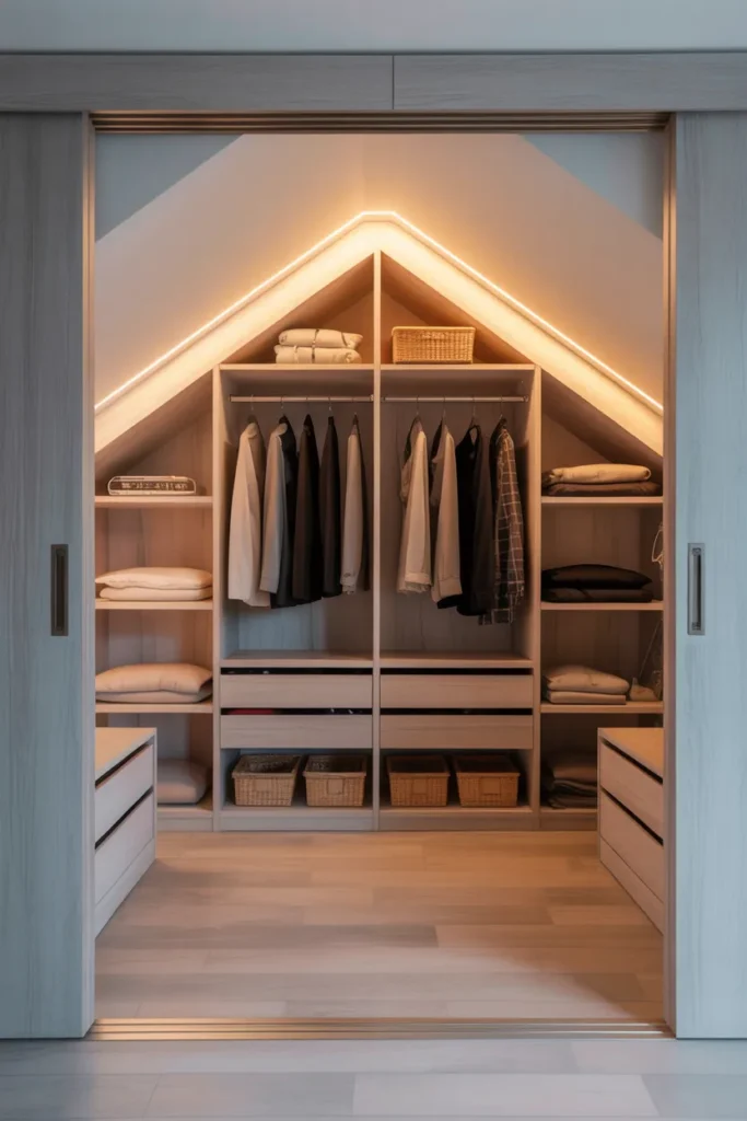 Attic Walk-In Closet with Sliding Doors