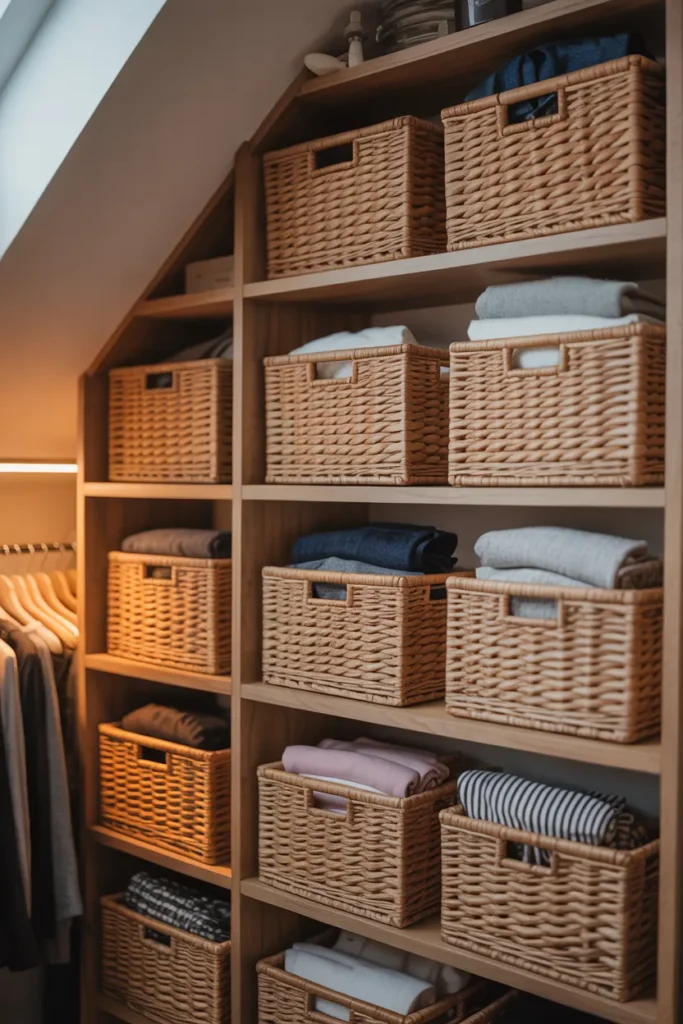 Attic Walk-In Closet with Storage Baskets