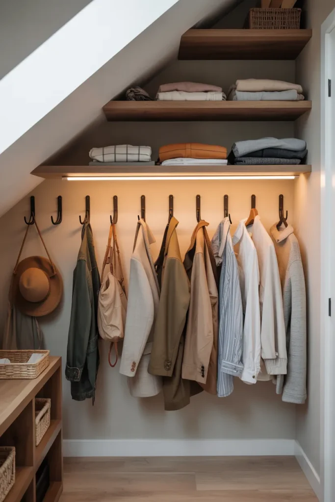 Attic Walk-In Closet with Wall Hooks