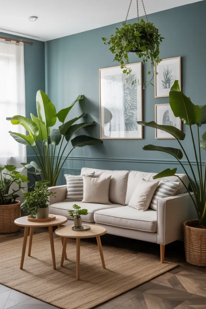 Blue and Green Nature-Inspired Living Room